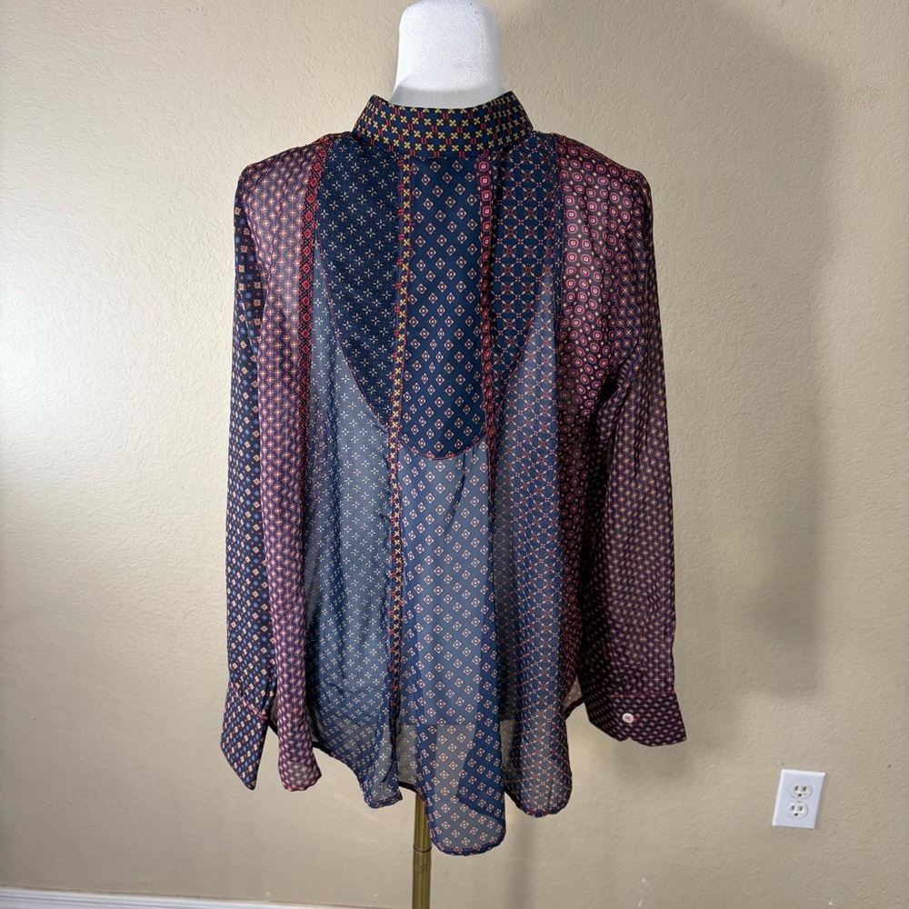 Gretchen Scott Multicolored Sheer Print Blouse Top Womens Sz S Casual Nightout - Picture 6 of 13